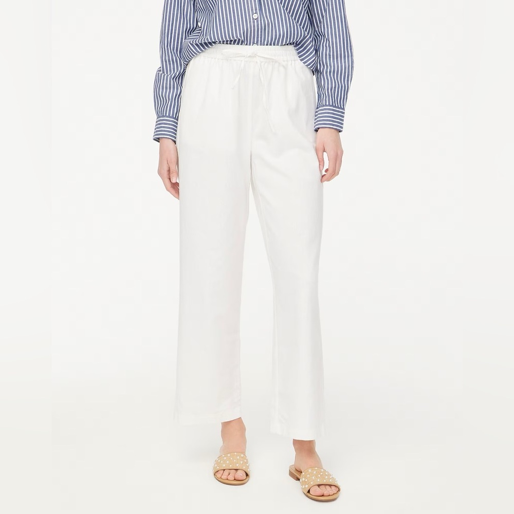J Crew Factory women’s Linen-blend slim wide-leg drawstring pant white 10T NWT